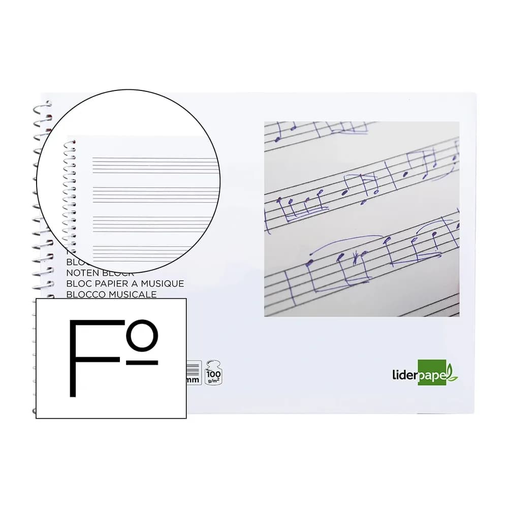 Liderpapel Bloc musica liderpapel pentagrama 3mm folio apaisado 20 hojas 100g/m2