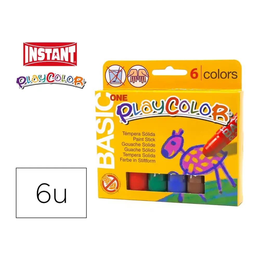 Instant Tempera solida en barra playcolor escolar caja de 6 colores surtidos