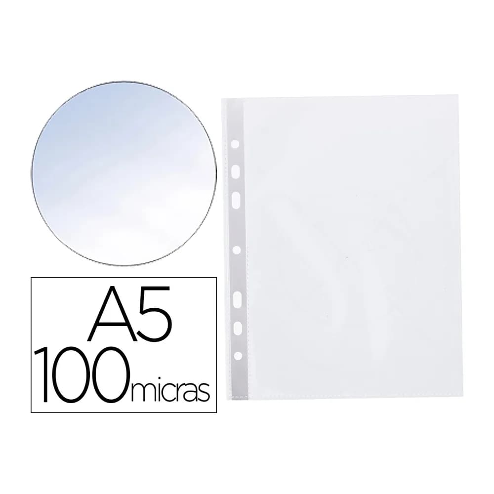 Q-connect Funda multitaladro q-connect din a5 100 mc cristal 6 taladros bolsa de 10 unidades