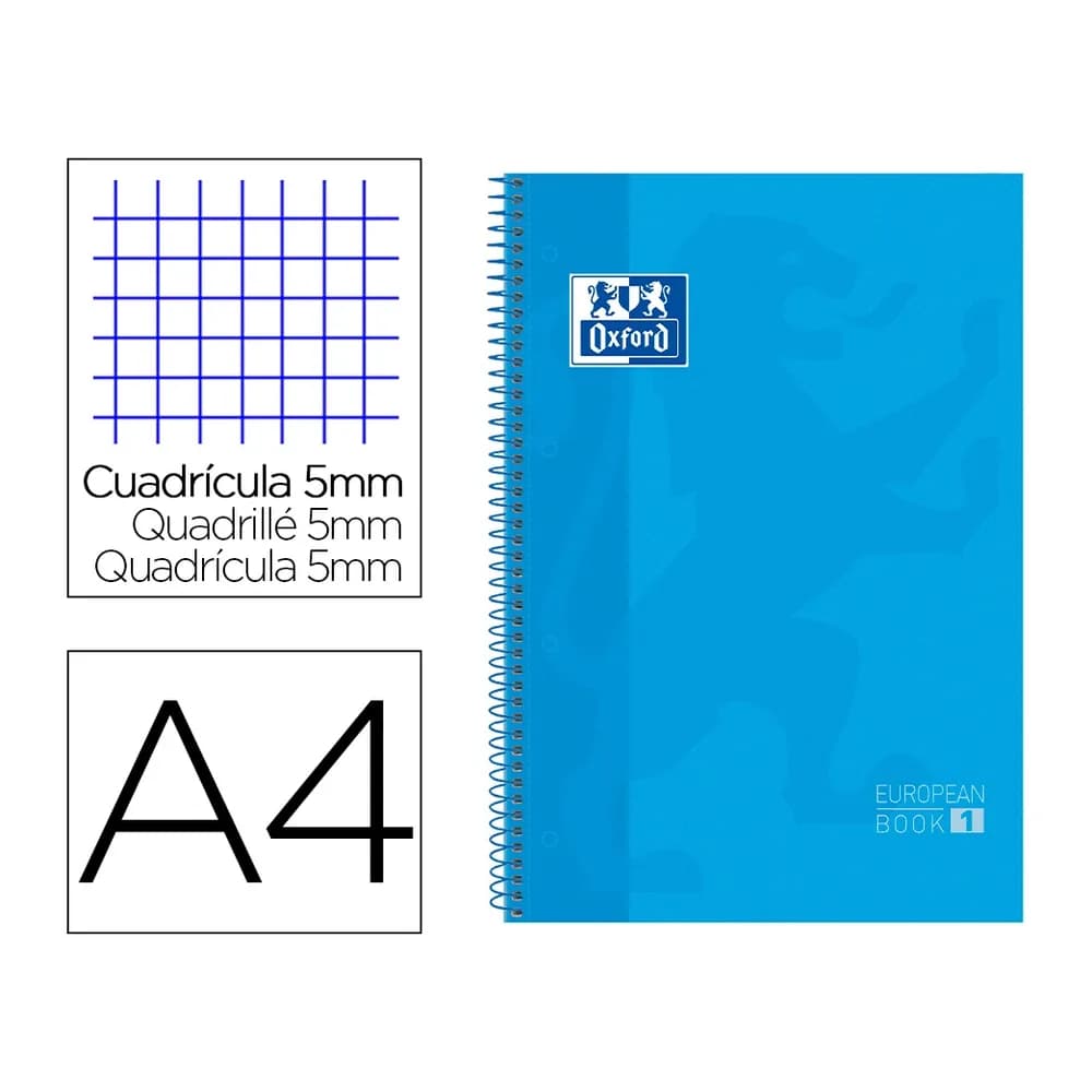 Oxford Bloc espiral oxford european book tapa extradura din a4 80 hojas cuadricula 5 mm