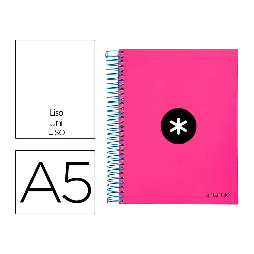 Antartik Cuaderno espiral a5 micro antartik tapa forrada 120h 90 gr liso con bandas 6 taladros color rosa fluor