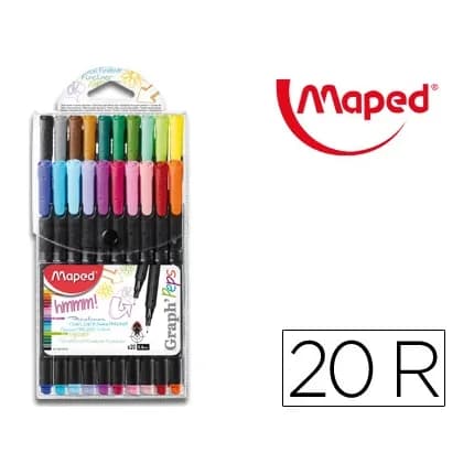Maped Rotulador maped punta de metal graph peps fine liner estuche de 20 colores surtidos