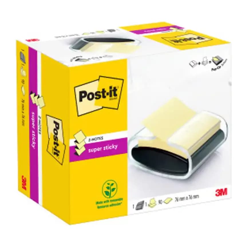 Post-it Soporte bloc de notas adhesivas quita y pon post-it super sticky z notes color negro con 1 bloc 76x76 mm