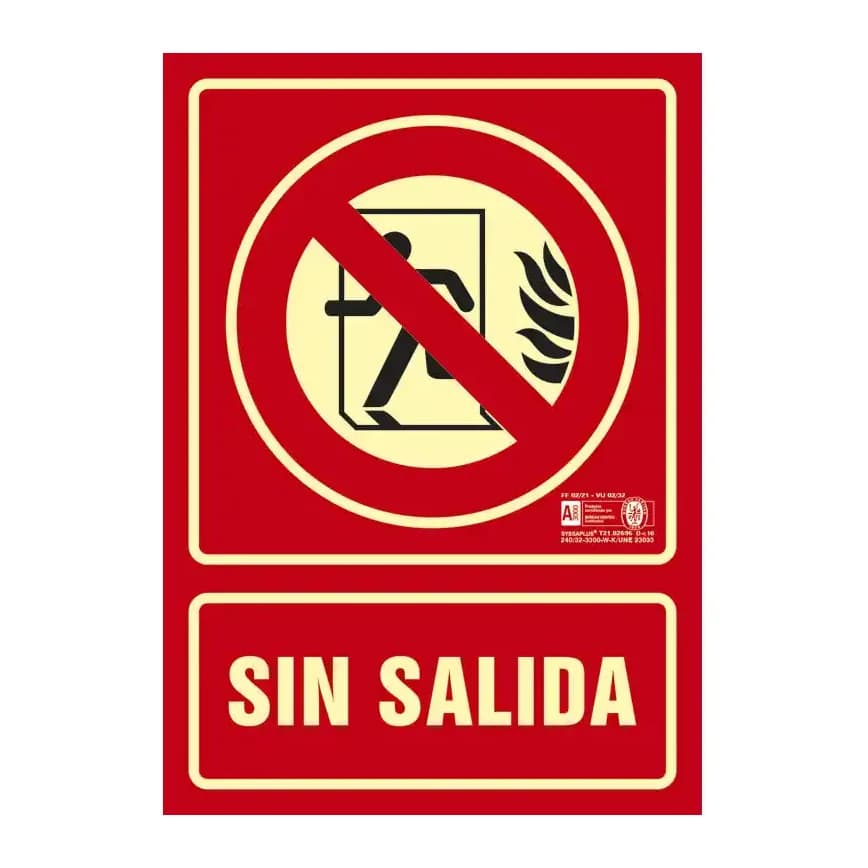 Syssa Pictograma syssa señal de no hay salida en pvc fotoluminiscente 210x297 mm