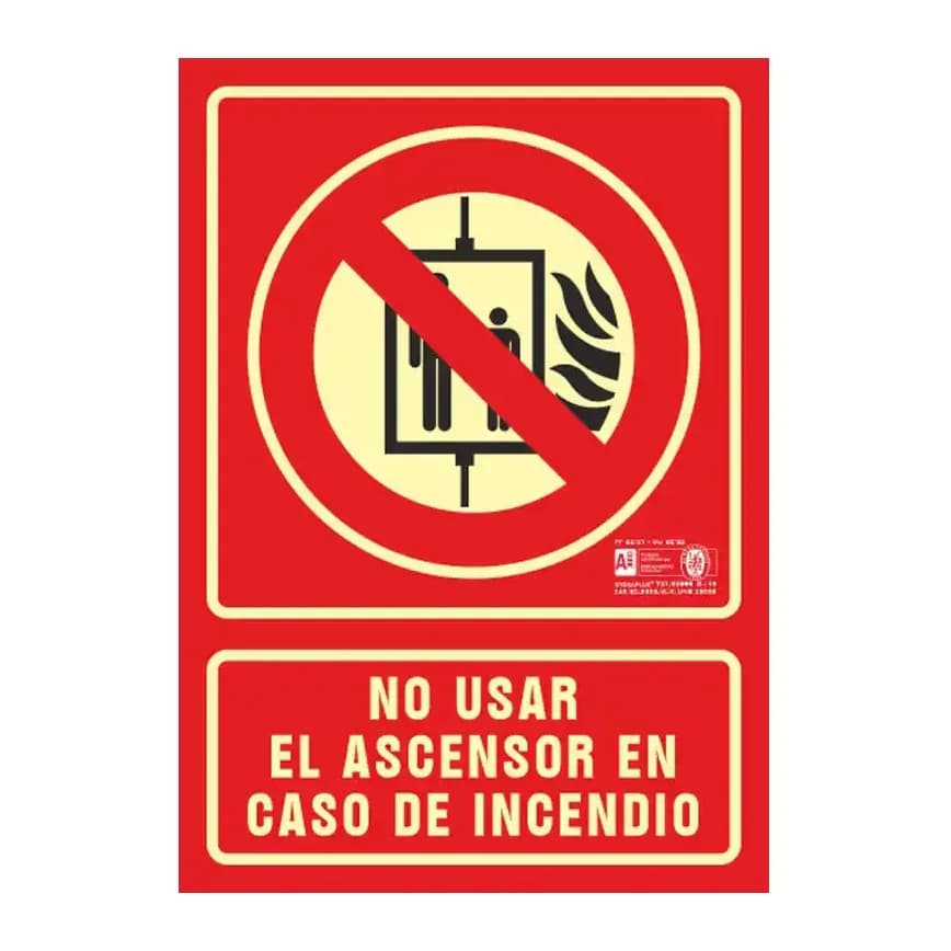 Syssa Pictograma syssa señal de no utilizar en caso de incendio en pvc fotoluminiscente 210x297 mm