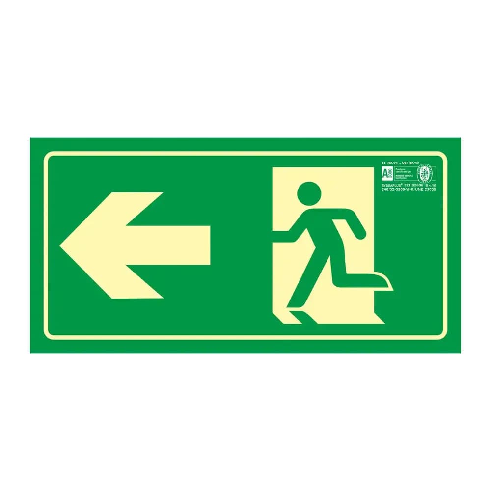Syssa Pictograma syssa señal de salida emergencia flecha izquierda en pvc fotoluminiscente 320x160 mm