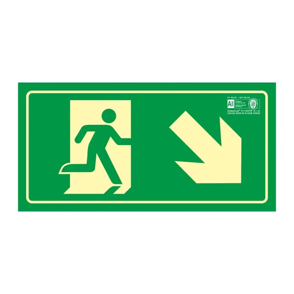 Syssa Pictograma syssa señal de salida emergencia derecha bajando en pvc fotoluminiscente 320x160 mm