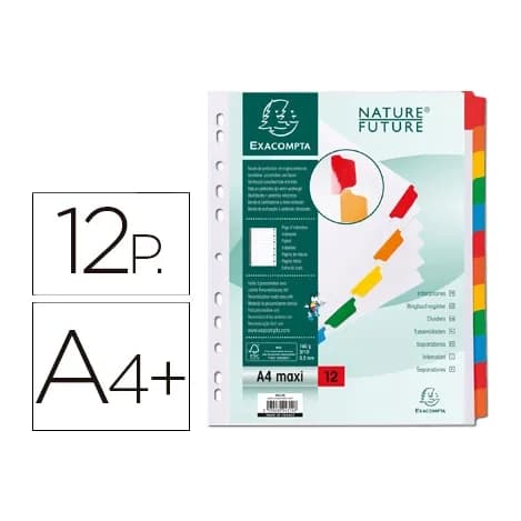 Exacompta Separador exacompta cartulina juego de 12 separadores din a4+ multitaladro color blanco