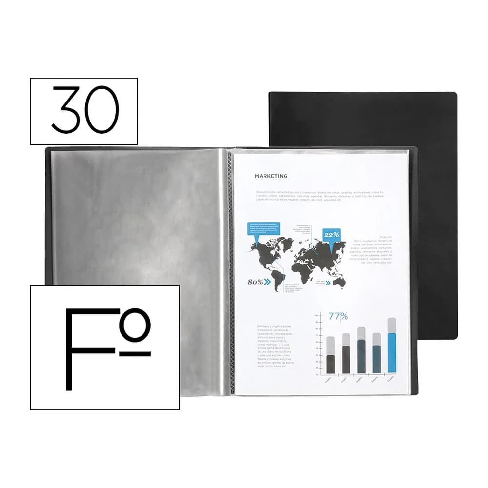 Liderpapel Carpeta liderpapel escaparate 30 fundas pvc folio negro