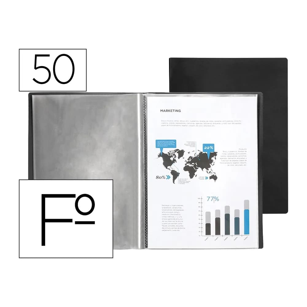 Liderpapel Carpeta liderpapel escaparate 50 fundas pvc folio negro