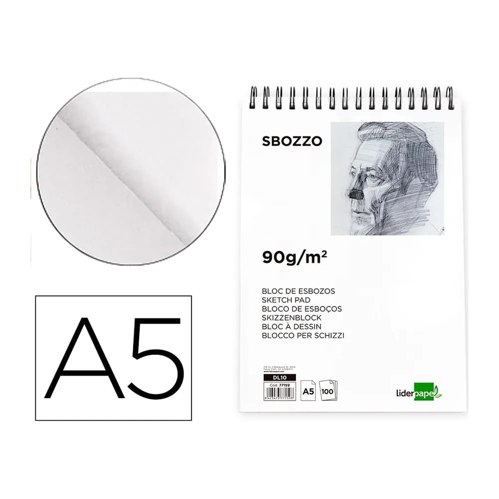 Liderpapel Bloc dibujo liderpapel esbozos espiral a5 148x210 mm 100 hojas 90gr/m2 sin recuadro
