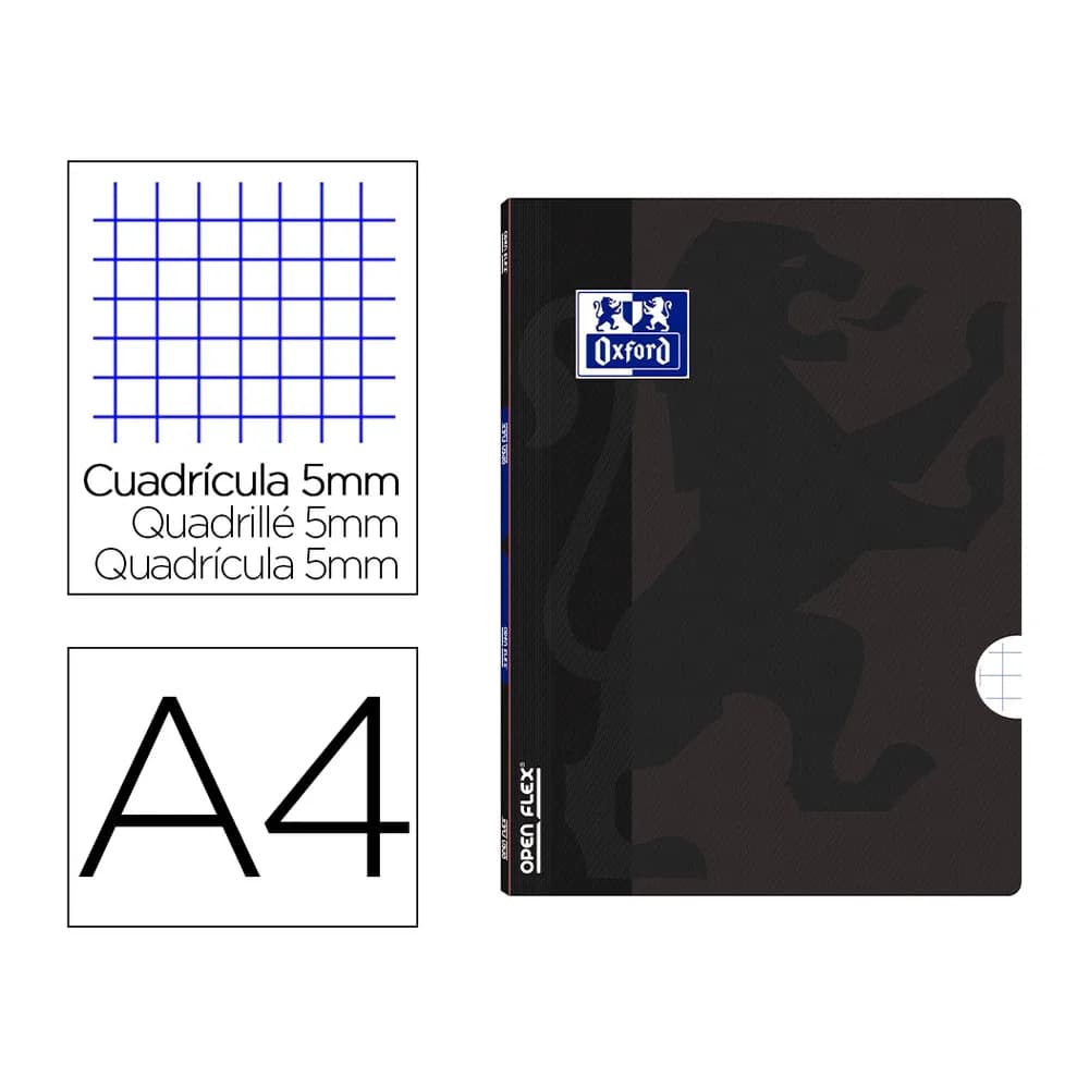 Oxford Libreta escolar oxford openflex tapa flexible optik paper 48 hojas din a4 cuadro 5 mm color negro