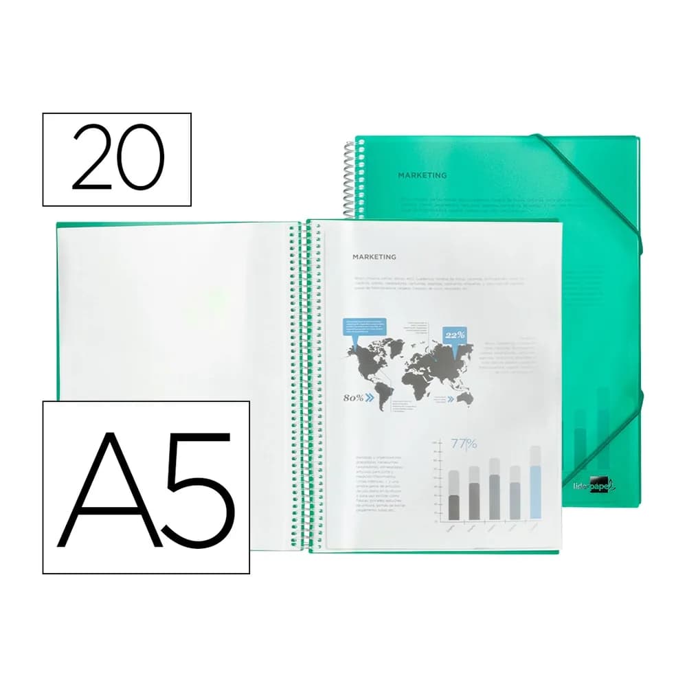 Liderpapel Carpeta liderpapel escaparate con espiral 20 fundas polipropileno din a5