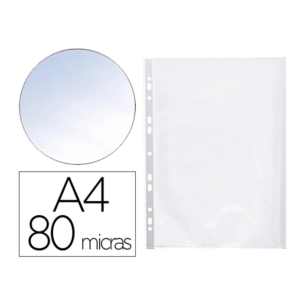 Q-connect Funda multitaladro q-connect din a4 80 micras cristal bolsa de 25 unidades con apertura superior y lateral izquierda