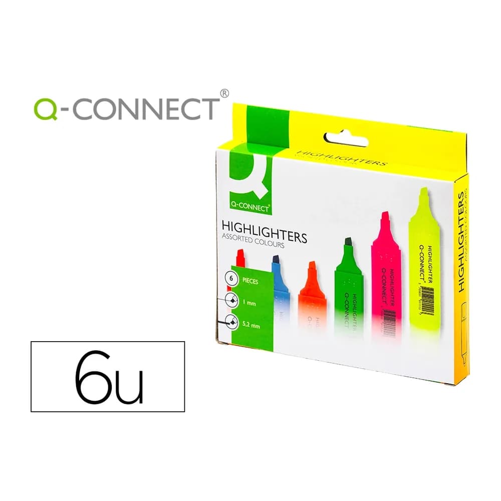 Q-connect Rotulador q-connect fluorescente punta biselada caja de 6 unidades colores surtidos