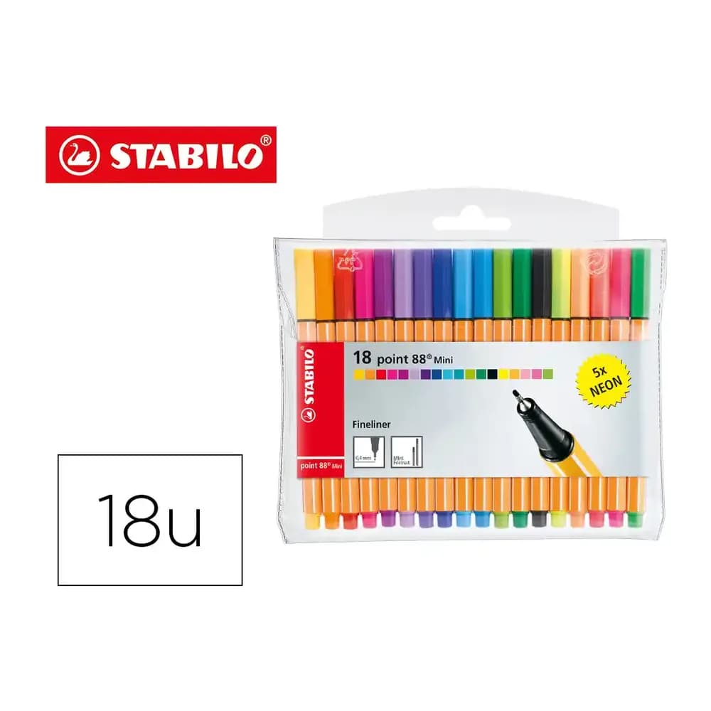 Stabilo Rotulador stabilo punta de fibra point 88 mini estuche de 18 unidades colores surtidos