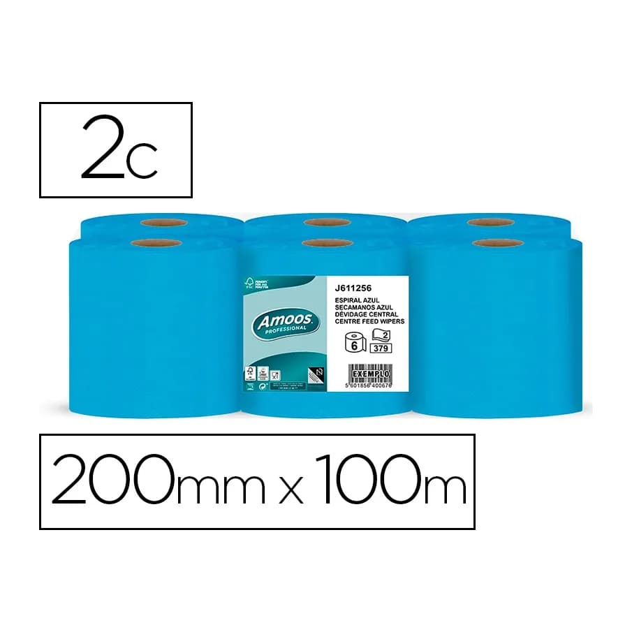 Amoos Papel secamanos amoos 2 capas professional 192 mm x 125 mt color azul paquete de 6 rollos