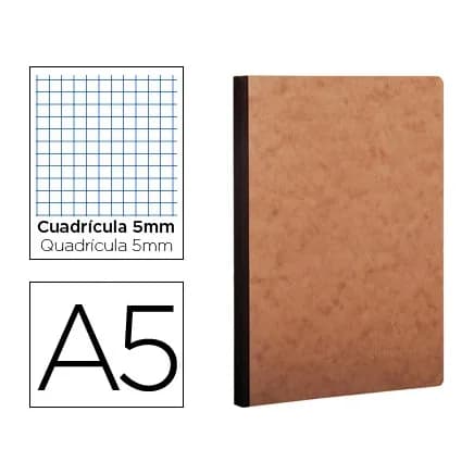 Clairefontaine Libreta age-bag tapa cartulina lomo cosido cuadro 5 mm 96 hojas color havana 148x210 mm