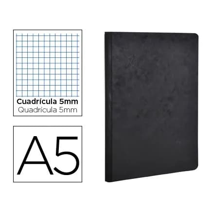 Clairefontaine Libreta age-bag tapa cartulina lomo cosido cuadro 5 mm 96 hojas color negro 148x210 mm