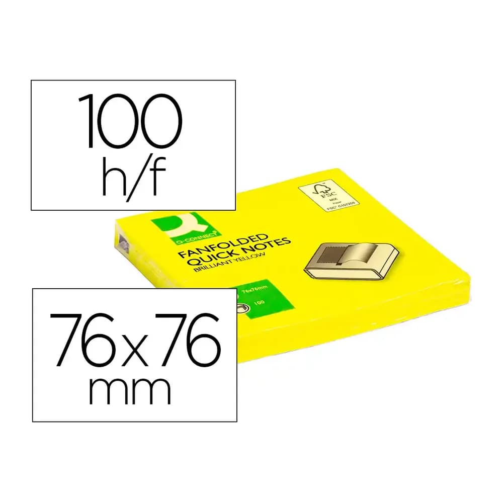 Q-connect Bloc de notas adhesivas quita y pon q-connect 76x76 mm amarillo neon zig-zag