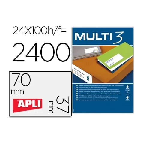 Apli Etiqueta adhesiva multi 3 apli 70x37 mm fotocopiadora laser ink-jet caja con 100 hojas din a4