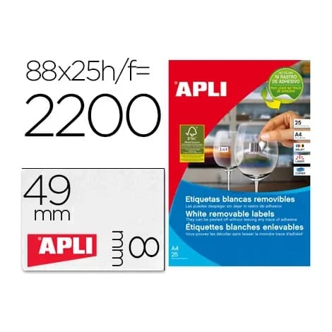 Apli Etiqueta adhesiva apli removible 10314 especial joyeria 45x8 mm fotocopiadora laser ink-jet caja con 25