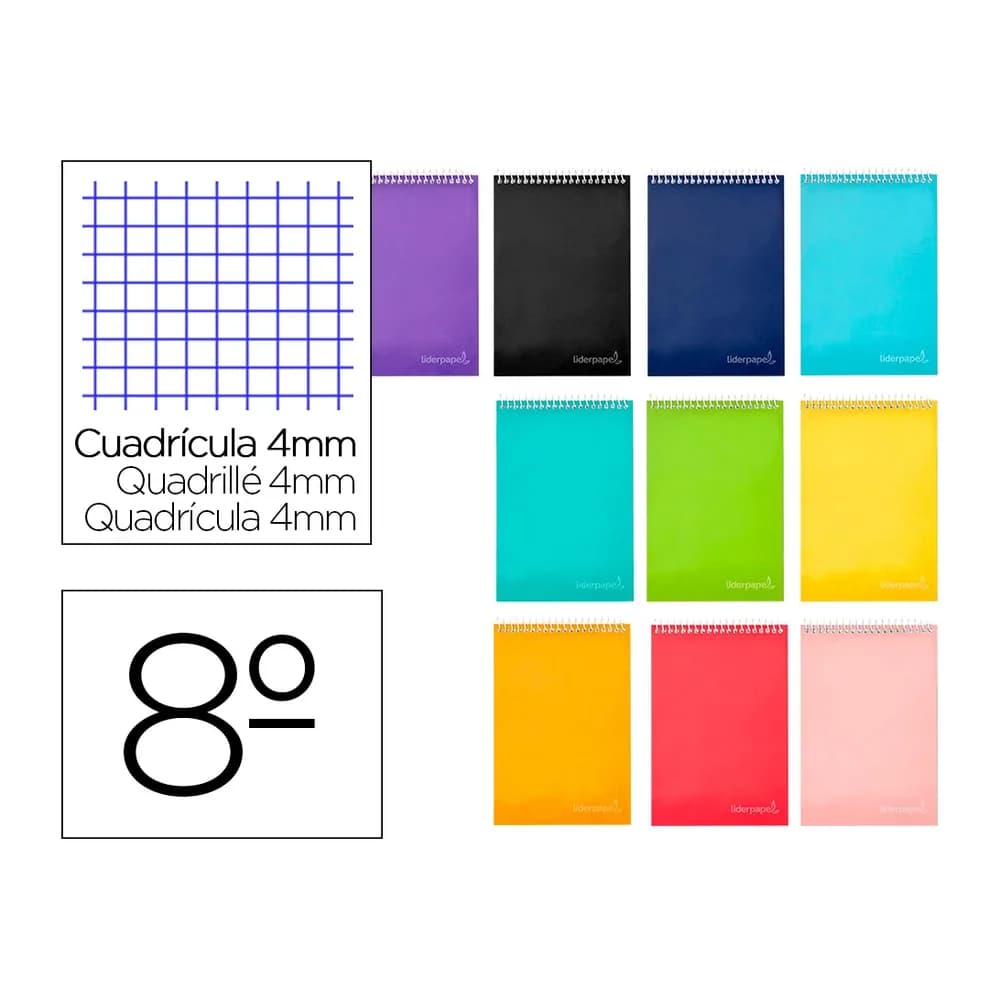 Liderpapel Cuaderno espiral liderpapel bolsillo octavo apaisado witty tapadura 80h 75gr cuadro 4 mm colores surtidos