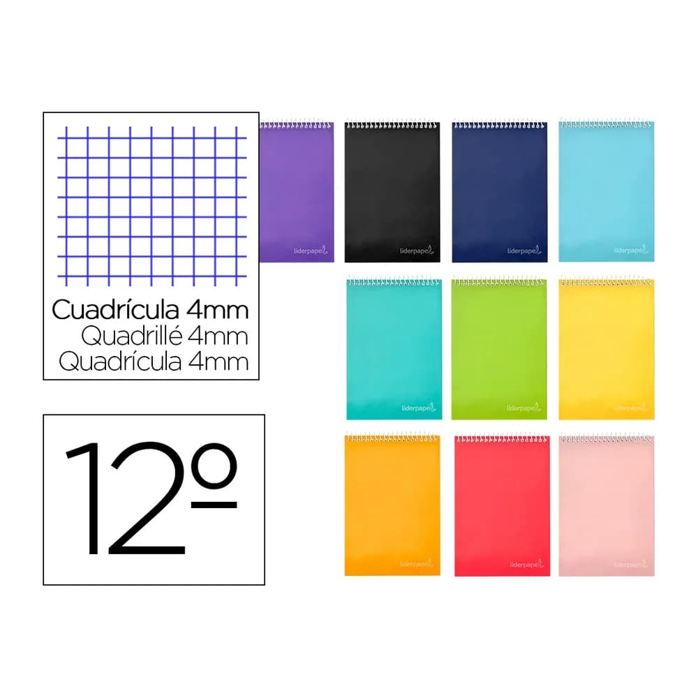 Liderpapel Cuaderno espiral liderpapel bolsillo doceavo apaisado witty tapa dura 80h 75gr cuadro 4 mm colores surtidos