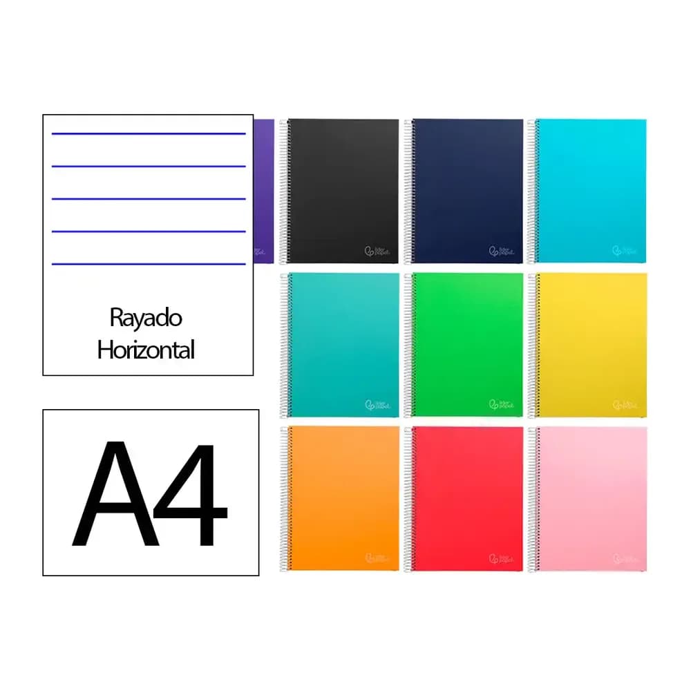 Liderpapel Cuaderno espiral liderpapel a4 micro jolly tapa forrada 140h 75gr horizontal 5 bandas 4 taladros colores surtidos