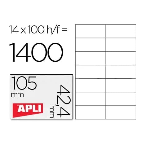 Apli Etiqueta adhesiva apli 1277 tamaño 105x42.4 mm -fotocopiadora -laser e inkjet-caja con 1400 etiquetas