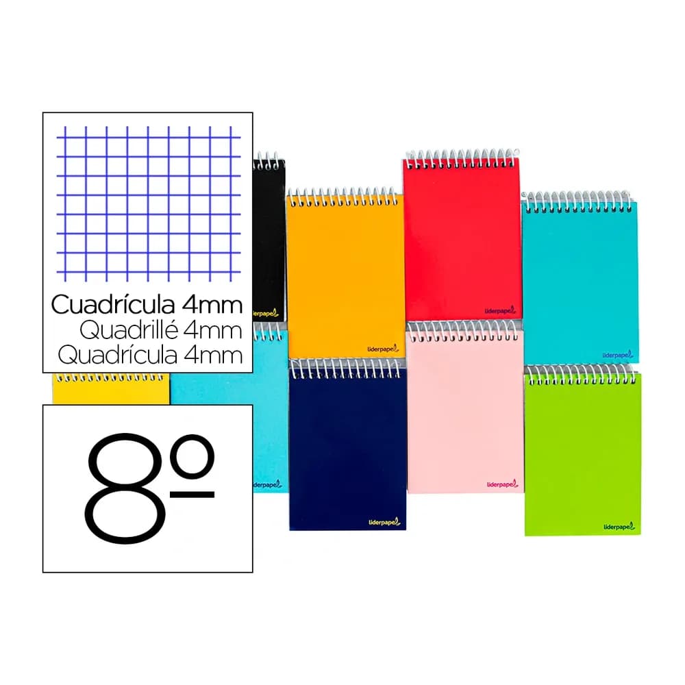 Liderpapel Cuaderno espiral liderpapel bolsillo octavo apaisado smart tapa blanda 80h 60gr cuadro 4mm colores surtidos