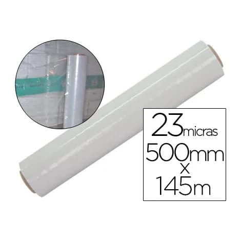 Film extensible q-connect manual ancho 500 mm largo 145 mt espesor 23 micras transparente