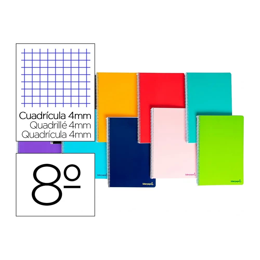 Liderpapel Cuaderno espiral liderpapel bolsillo octavo smart tapa blanda 80h 60gr cuadro 4mm colores surtidos