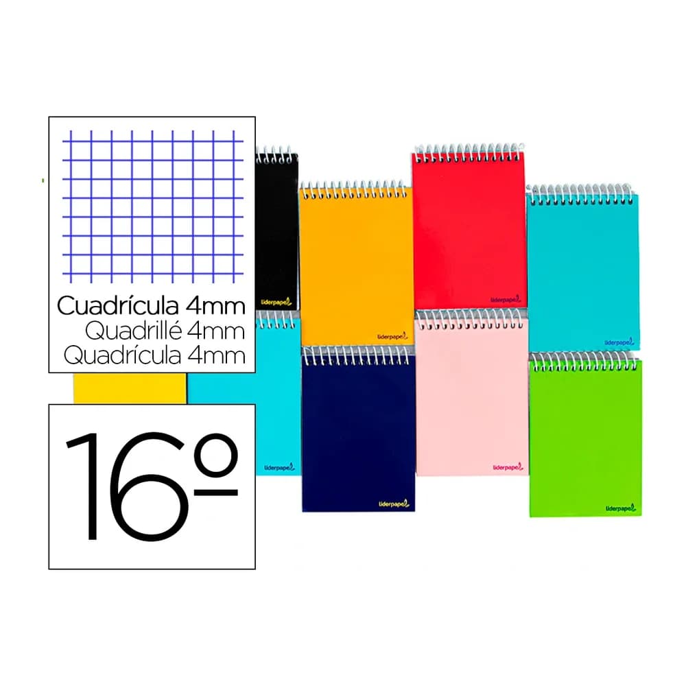 Liderpapel Cuaderno espiral liderpapel bolsillo dieciseavo apaisado smart tapa blanda 80h 60gr cuadro 4mm colores surtidos