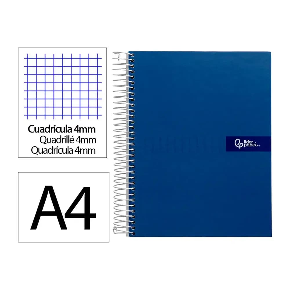 Liderpapel Cuaderno espiral liderpapel a4 crafty tapa forrada 80h 90gr cuadro 4mm con margen color azul marino