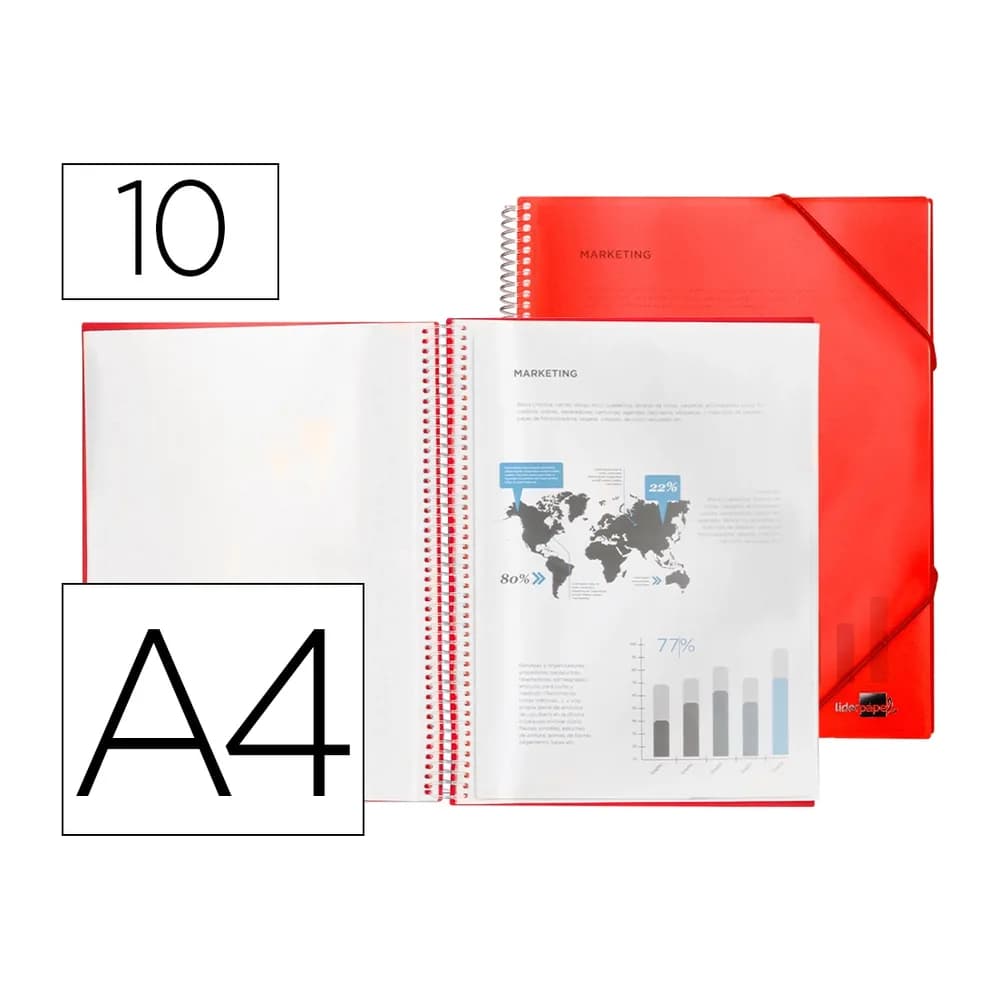 Liderpapel Carpeta liderpapel escaparate con espiral 10 fundas polipropileno din a4