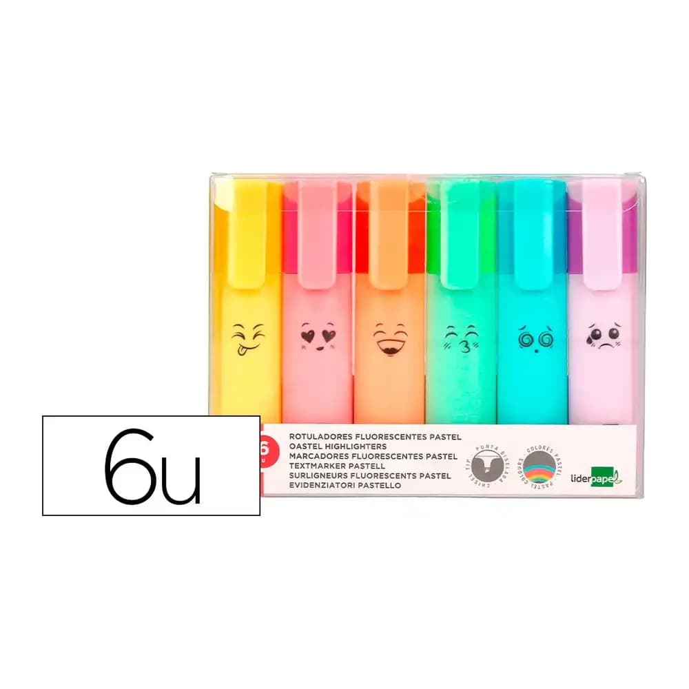 Liderpapel Rotulador liderpapel fluorescente pastel punta biselada estuche de 6 unidades colores surtidos