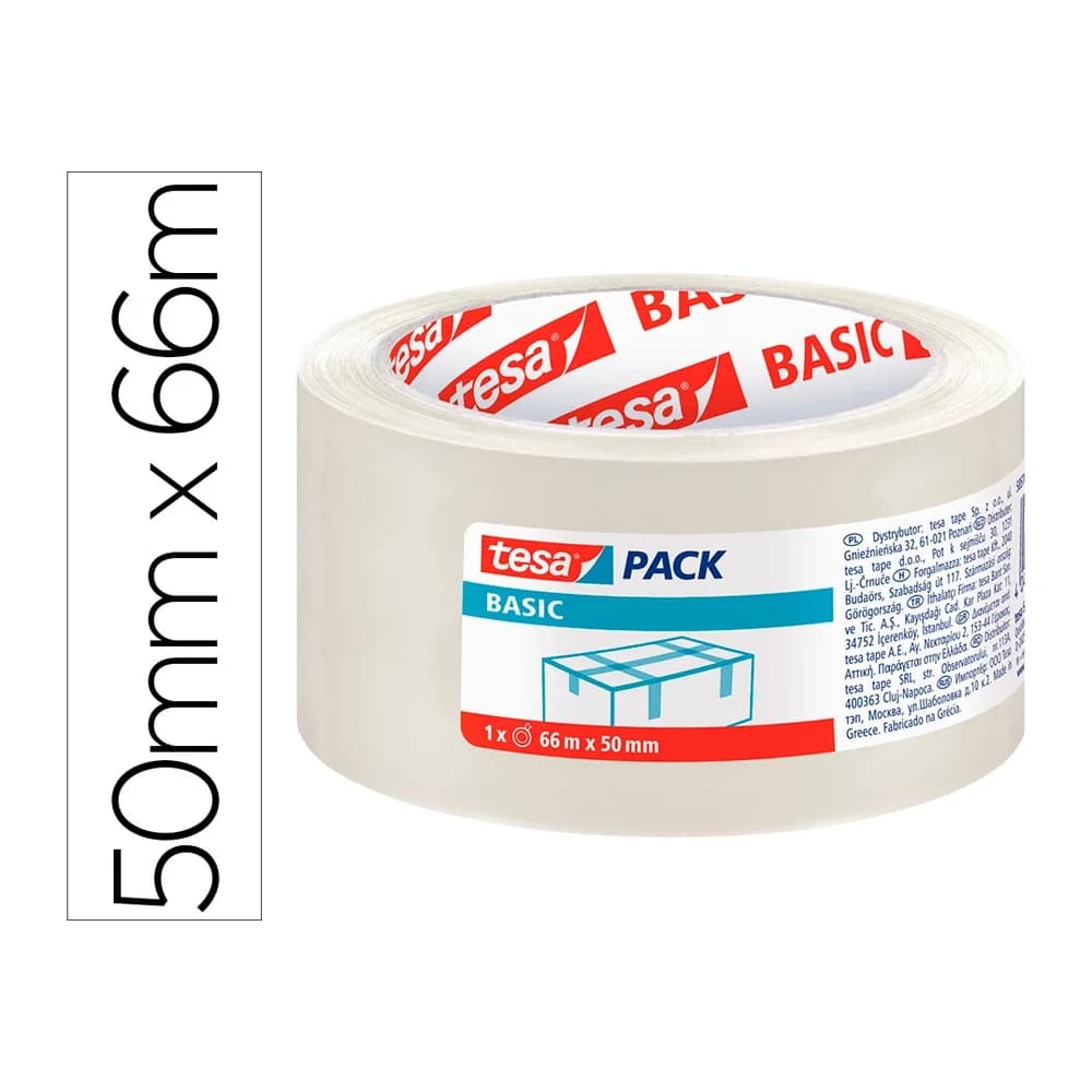 Tesa Cinta adhesiva tesa basic 66 mt x 50 mm para embalaje