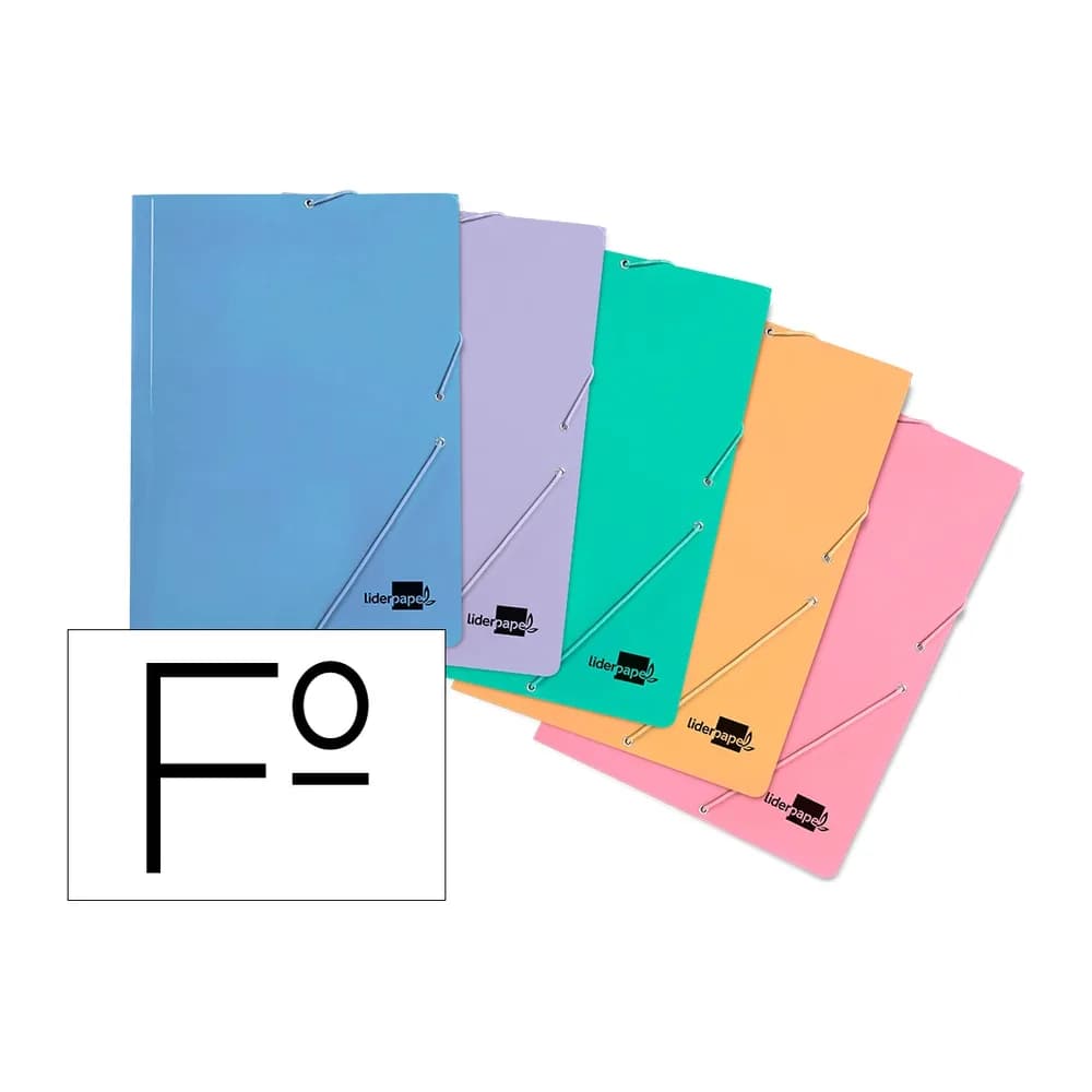 Liderpapel Carpeta liderpapel gomas tres solapas carton plastificado folio colores pasteles surtidos
