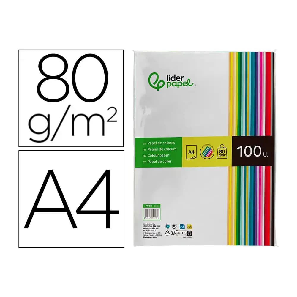 Liderpapel Papel color liderpapel din a4 80gr 25 colores surtidos paquete de 100 hojas