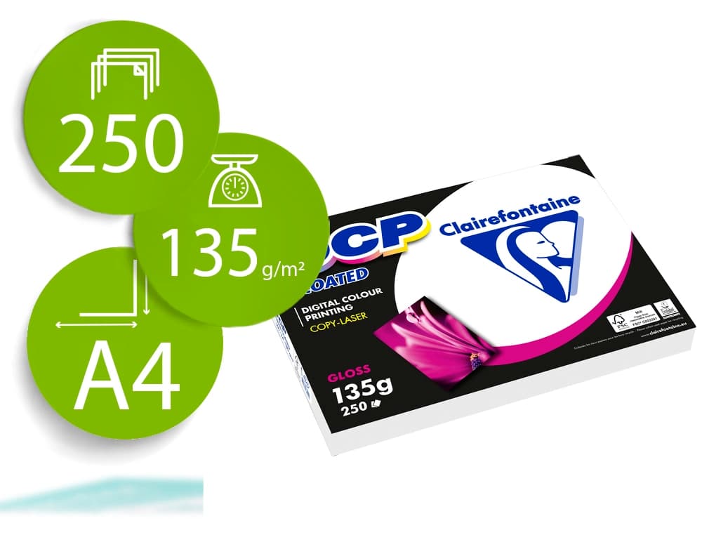 Clairefontaine Papel fotocopiadora color dcp coated glossy din a4 135 gramos paquete 250 hojas