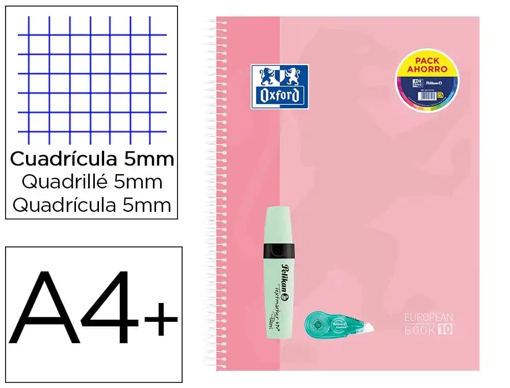 Oxford Cuaderno espiral Oxford ebook 10 tapa extradura DIN A4+ 120h cuadro 5 mm + pack fancy roller + pack rotuladores