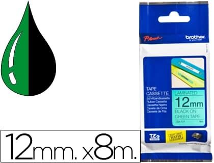 Brother Cinta brother tze-731 verde-negro 12mm longitud 8 m