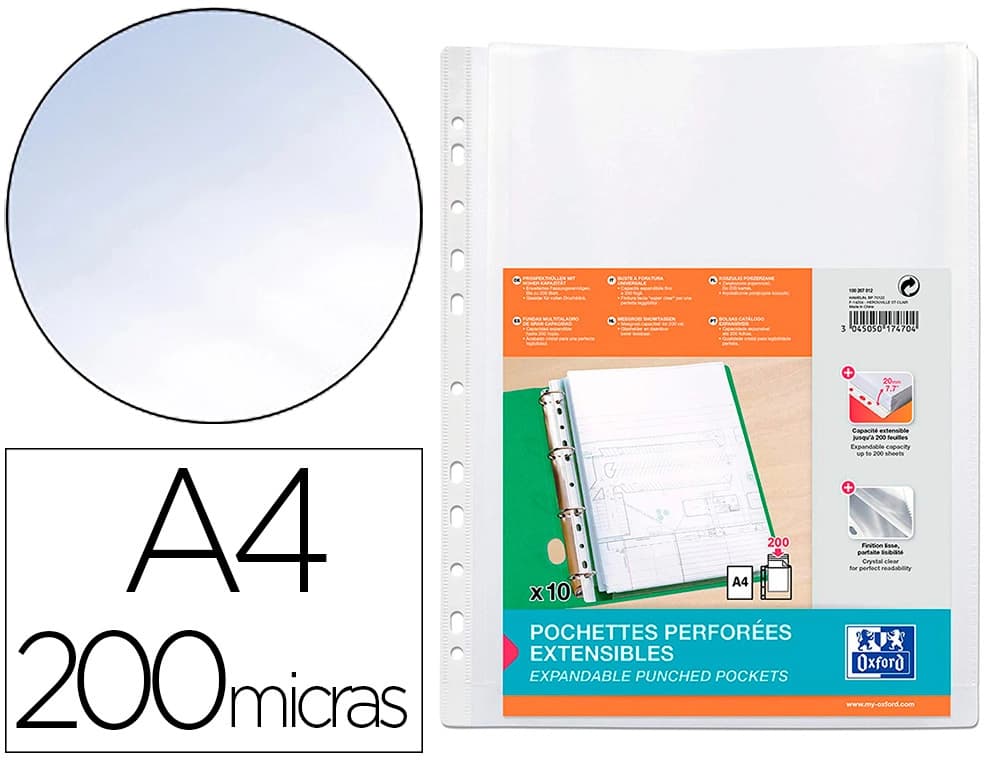 Oxford Funda multitaladro oxford con fuelle din a4 200 mc cristal