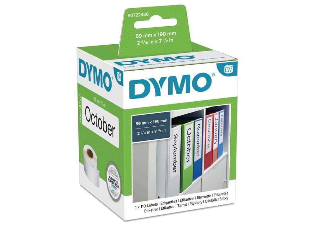 Dymo Etiqueta adhesiva dymo 99019 -tamaño 59x190 mm para impresora 400 110 etiquetas uso lomo archivadores