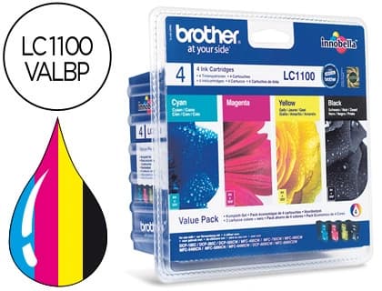 Brother Ink-jet brother lc-1100valbp /m/y/c pack 4 colores 450 pagbk 325 pag m/y/c