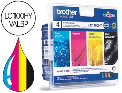 Brother Ink-jet brother lc-1100bk /m/y/c pack 4 colores alta capacidad 900 pag bk- 750 pag m/y/c-