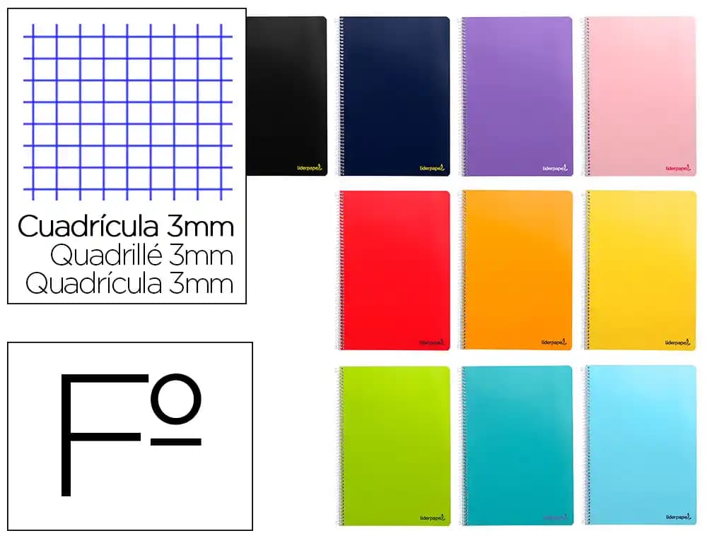 Liderpapel Cuaderno espiral liderpapel smart tapa blanda 80h cuadro 3mm con margen colores surtidos