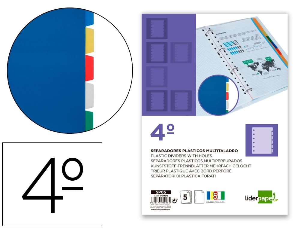 Liderpapel Separador liderpapel plastico juego de 5 separadores cuarto 11 taladros