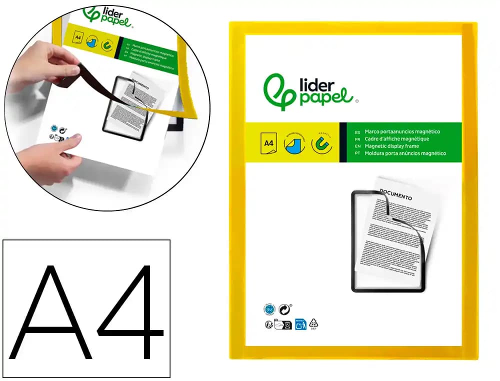 Marco porta anuncios liderpapel magnetico din a4 dorso adhesivo removible